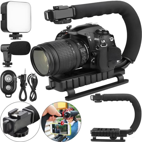 Стабілізатор ручка Gimbal AY-49U з кріпленням для фотоапарата і телефона з Bluetooth мікрофоном і LED лампою для селфі та відео з пультом ДУ