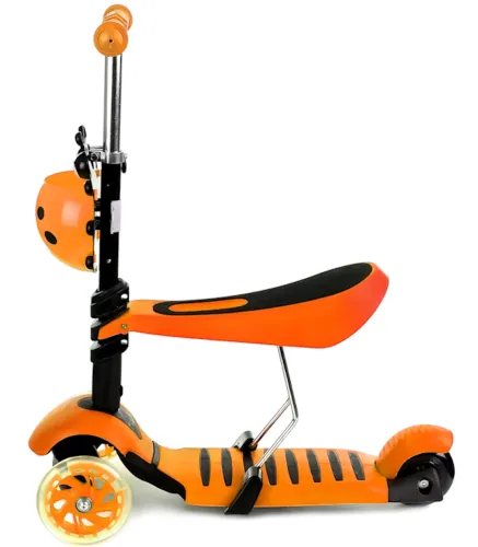 Трехколесный детский самокат беговел Scooter FYS-2864 Orange 5 в 1 со складным сиденьем, родительской ручкой и светящимися колесами Оранжевый
