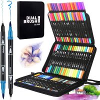 Набір акварельних маркерів-лінерів для малювання Dual Brush 80 шт комплект двосторонніх скетч маркерів кистей на водній основі в пеналі 80 кольорів