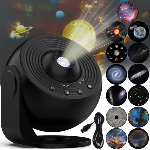 Проектор зоряного неба Galaxy Projector 360° Akenori PG-2000 світлодіодний нічник із таймером, домашній планетарій 13 космічних картриджів Чорний