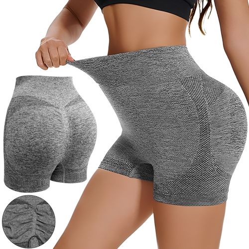 Жіночі безшовні шорти Lifting Yoga Shorts XZY8855 стягуючі спортивні велосипедки з високою талією та ефектом пуш ап для фітнесу Сірі S-XXL
