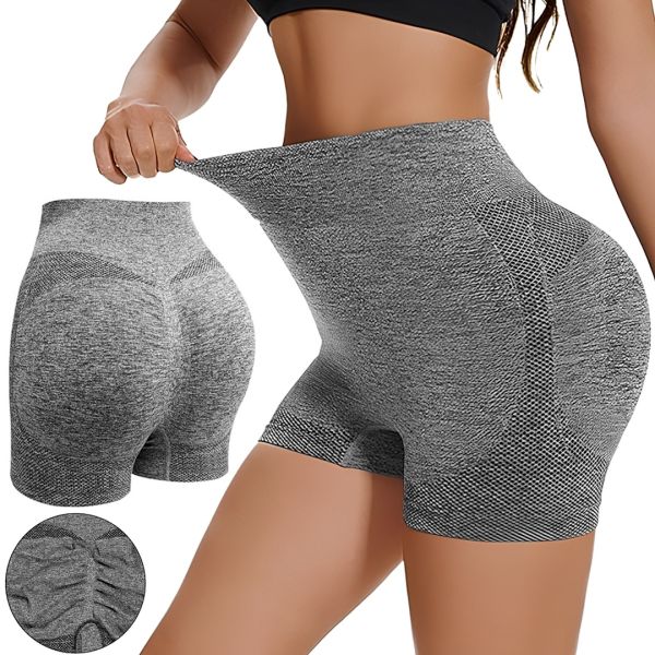 Жіночі безшовні шорти Lifting Yoga Shorts XZY8855 стягуючі спортивні велосипедки з високою талією та ефектом пуш ап для фітнесу Сірі S-XXL