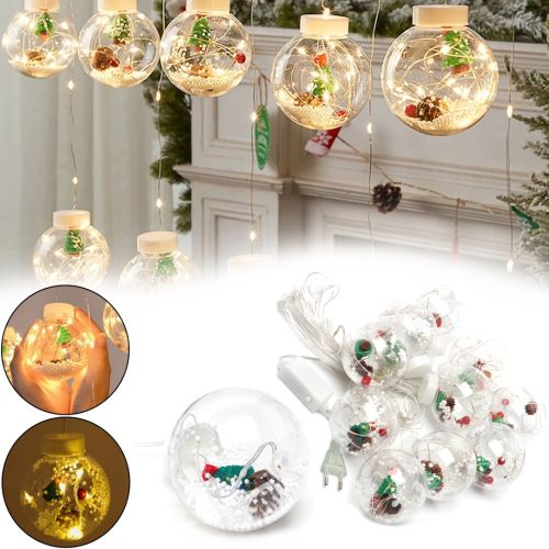 Внутренняя гирлянда штора Curtain Light Шар с елкой 3 м 10 шаров 200 LED диодов WW новогодняя светодиодная занавес на окно Теплая белая 3мх70см 220V