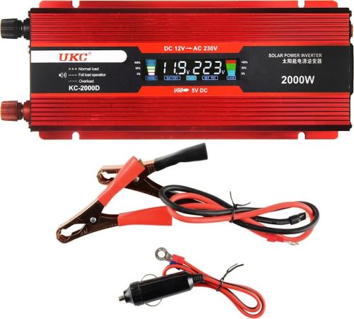 Автомобільний інвертор UKC 12V - 220V 2000W KC-2000D авто перетворювач напруги струму з LCD дисплеєм від прикурювача, акумулятора з екраном