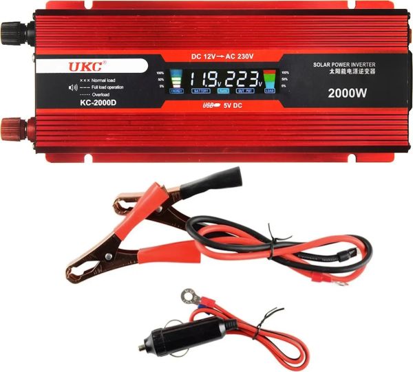 Автомобільний інвертор UKC 12V - 220V 2000W KC-2000D авто перетворювач напруги струму з LCD дисплеєм від прикурювача, акумулятора з екраном