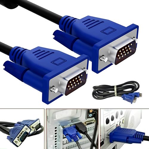 Кабель перехідник GBX з VGA на VGA тато-тато завдовжки 1.5 м з двома фільтрами, Шнур інтерфейсний 1.5 метри для монітора, телевізора і проектора