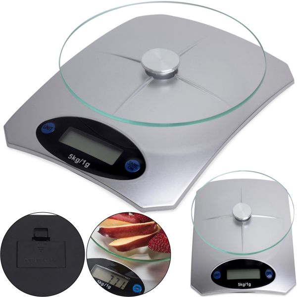 Кухонні електронні ваги Domotec MS-KE5 від 1г до 5 кг Air Glass скляні до 5кг Domotec з LCD-дисплеєм і автоматичним вимкненням Сірі