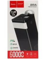 Зовнішній акумулятор з швидкою зарядкою Power Bank Hoco J89A 60000MAH 22.5 W, Портативна батарея повербанк Хоко 18w з ліхтариком і ремінцем Чорний