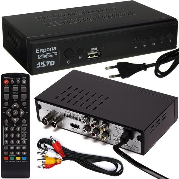 Цифрова Т2 приставка Європа EL - 9000 Pro 4K Цифровий ефірний ТВ тюнер з Wifi приймач для цифрового телебачення з пультом управління DVB-T2 Чорний
