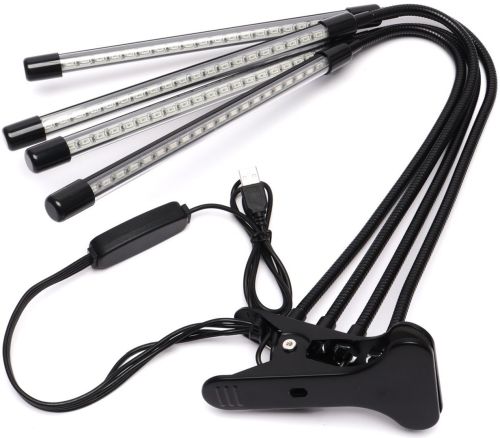 Светодиодная гибкая фитолампа Grow Light на 4 ветки для выращивания комнатных растений, светильник на 4 лампы роста рассады Полный спектр USB с таймером
