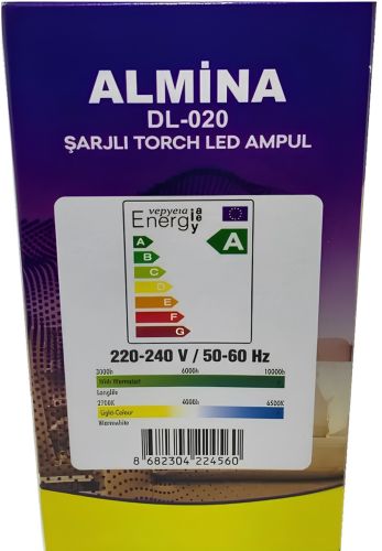 Аварійна світлодіодна LED лампа Almina DL-020 з цоколем E27 і вбудованим акумулятором 20W 6500K енергозберігаюча перезаряджається лампочка DL020