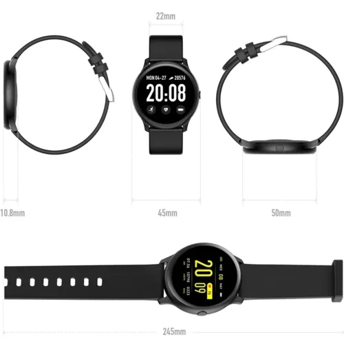 Наручний Смарт годинник Smart Watch Kw19 Black 44mm C вимірюванням тиску і фітнес трекером розумні Bluetooth годинник з пульсометром IP67 чорні