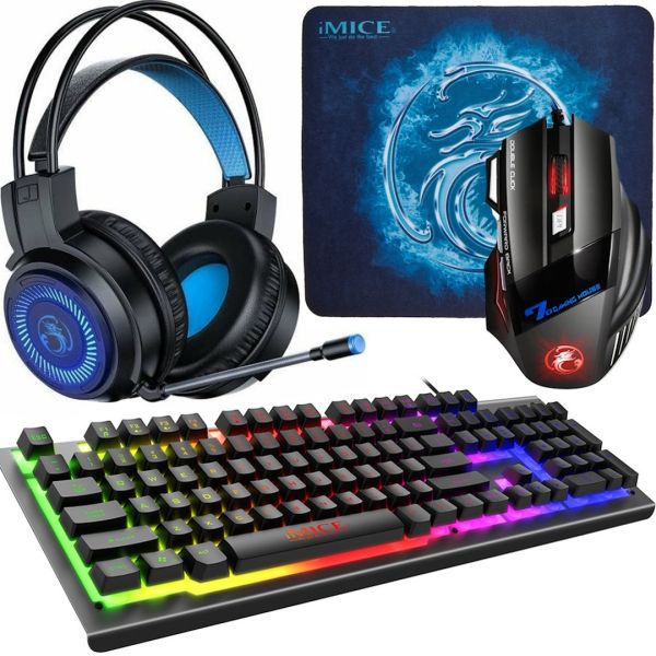 Ігровий провідний комплект 4в1 Gaming Set iMICE GK - 480 RGB клавіатура мишка килимок для мишки навушники з підсвічуванням геймерський набір для ПК