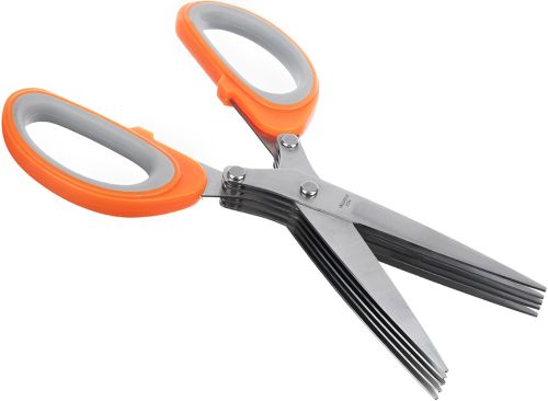Кухонні ножиці для зелені Salad Scissors H-169 п'ятишаровий подрібнювач для нарізки і шинкування салату 5 мультілезвий з щіточкою для чищення 22 см