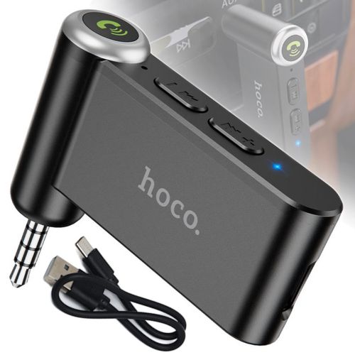 Автомобильный Bluetooth адаптер Hoco E58 140 mAh беспроводной трансмиттер для магнитолы, авто FM ресивер, модулятор в машину с блютуз AUX 3.5 мм