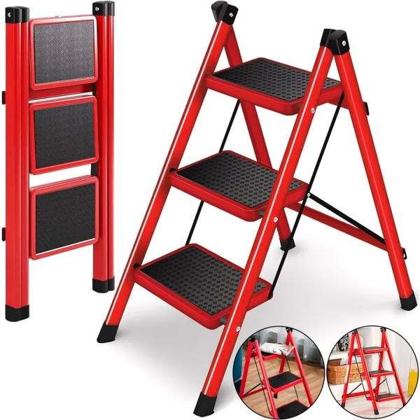 Складна драбина на 3 ступені Mastar 3 Step Ladders до 150 кг розкладна триступенева одностороння сходи з антиковзаючим покриттям 84х40 см