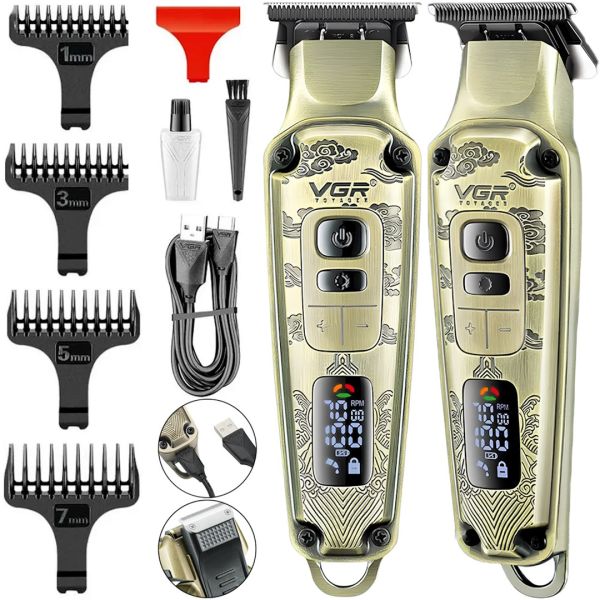 Акумуляторна машинка для стрижки волосся VGR V-901 5W бездротовий чоловічий тример для стрижки і окантовки бороди і вусів зі змінними насадками V901