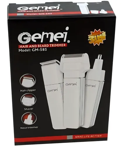 Бездротова машинка для стрижки волосся Gemei GM-585 3 в 1 акумуляторна бритва, тример для окантовки бороди і вусів зі змінними насадками Geemy