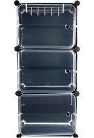 Складной шкаф органайзер для обуви Storage Cube Cabinet D1-3 42х32х95см пластиковая тумба с дверцами на 3 секции и 6 полочек для одежды Черная