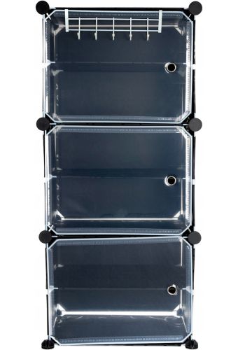 Складной шкаф органайзер для обуви Storage Cube Cabinet D1-3 42х32х95см пластиковая тумба с дверцами на 3 секции и 6 полочек для одежды Черная