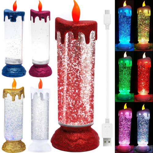 Нічник Свічка Romantic Candle H-86 декоративна Масляна Свічка зі снігом і блискітками, світильник зі світлодіодним LED підсвічуванням на батарейках RGB