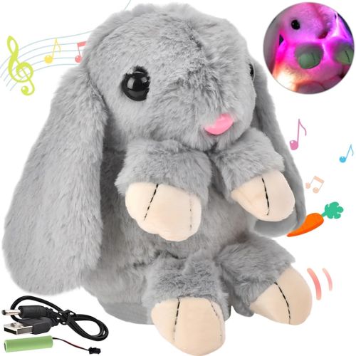 Музыкальный плюшевый зайчик Repeat Happy Rabbit FJ8888 Grey детская мягкая игрушка заяц с подсветкой и звуковыми эффектами на аккумуляторе от USB