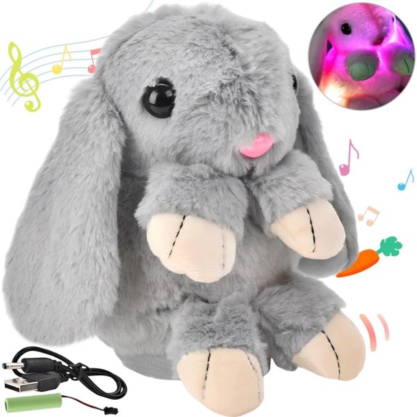 Музичний плюшевий зайчик Repeat Happy Rabbit FJ8888 Grey дитяча м'яка іграшка заєць із підсвічуванням і звуковими ефектами на акумуляторі від USB