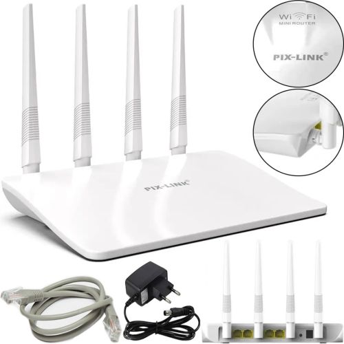 Високошвидкісний міні маршрутизатор Wi-fi роутер Pix-link LV-WR21Q 300 Мбіт 2.4 ГГц, бездротовий вай фай роутер до 300Mb / s 4 антени 4 порти Білий