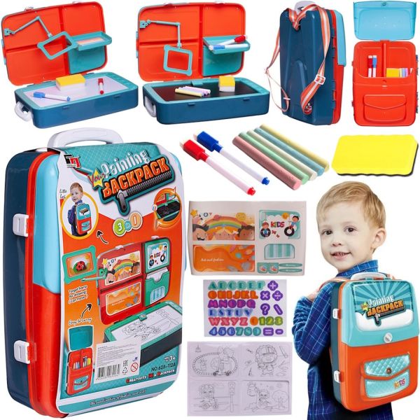 Навчальний набір для малювання Painting Backpack 628 - 113a 3 в 1 дошка для творчості в рюкзаку, розвиваючий дитячий комплект юного художника Синій