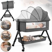 Дитяче приставне ліжечко-колиска Baby Crib D929 з москітною сіткою, кошиком для зберігання та регулюванням висоти для новонароджених X-637