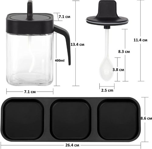Набір контейнерів баночок Seasoning bottle set XL-730 3 відсіки по 400 мл для зберігання приправ і спецій, Комплект ємностей з кришками і ложками