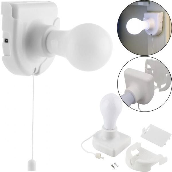 Світлодіодна підвісна LED лампочка світильник Stick Up Bulb BJ - 6706 на батарейках, Настінний нічник від батарейок зі шнурком на стіну шафи білий