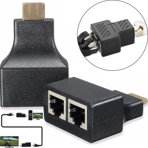 Одноканальний пасивний подвійний перехідник Подовжувач HDMI сигналу-2xRJ45 адаптер Voltronic по UTP кабелю по двом крученим парам до 30м 1080p Чорний