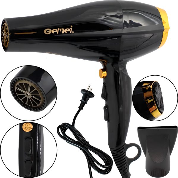 Професійний фен GEMEI GM-1765 2800w для сушіння і укладання волосся, електричний фен з холодним обдувом і концентратором 3 швидкості 2800Вт Чорний