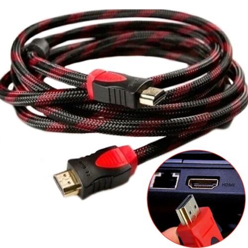 Усиленный кабель Hdmi to Hdmi 5м 1080p в обмотке Кабель-удлинитель HDMI-HDMI 5m 5 m, 5 м для монитора и телевизора в оплетке Черно Красный