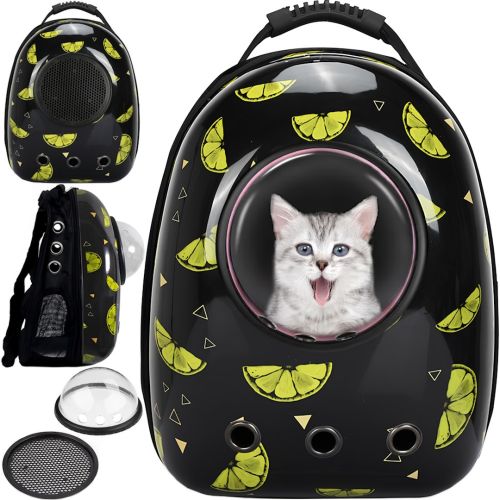 Рюкзак для перенесення тварин CosmoPet Чорний лимон 32х25х42 см сумка переноска з прозорим віконцем ілюмінатором і сіткою для кішок до 10 кг