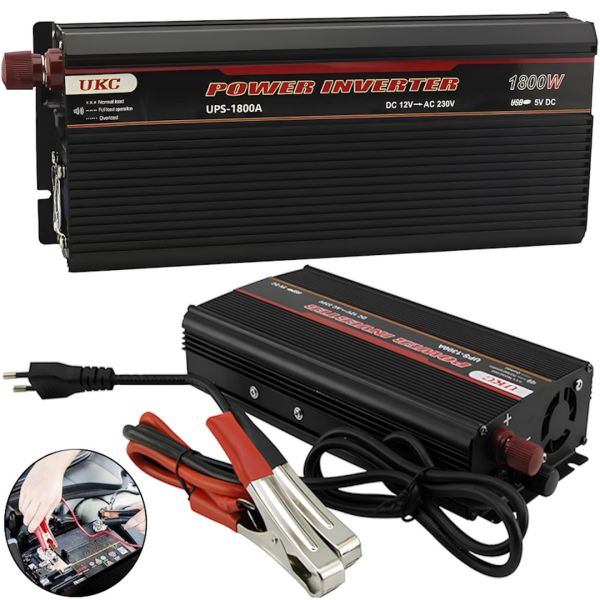 Автомобільний перетворювач інвертор UKC UPS-1800A 12V-230V 1800W автоперетворювач напруги струму AC/DC від мережі та акумулятора 12В 230В