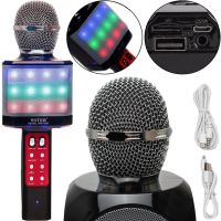 Беспроводной караоке микрофон WSTER WS-1828 Bluetooth USB AUX FM со встроенной колонкой и 4 тембрами голоса на аккумуляторе с динамиком WS1828 Черный