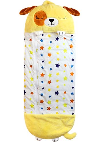 Спальний мішок з подушкою для дітей Happy Nappers Собачка 3 в 1 дитячий спальник 130х50 см кокон трансформер, подушка іграшка на блискавці жовтий