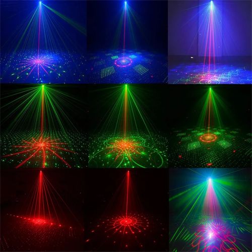 Лазерний проектор для приміщення Laser Mini Party Light EMS 083 світлодіодний стробоскоп 48 LED візерунків RGB прожектор, диско лазер з пультом ДУ 9W