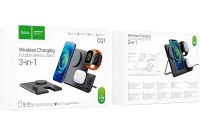 Бездротове зарядний пристрій Hoco Qi Geek Folding Black 3 в 1 магнітна зарядка магсейф для телефону і навушників IOS Android Type-C CQ1 Чорна