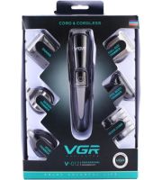 Аккумуляторная беспроводная машинка триммер VGR V-012 для стрижки волос, бороды, носа и ушей, профессиональный набор для тела 6 в 1 с насадками 5W