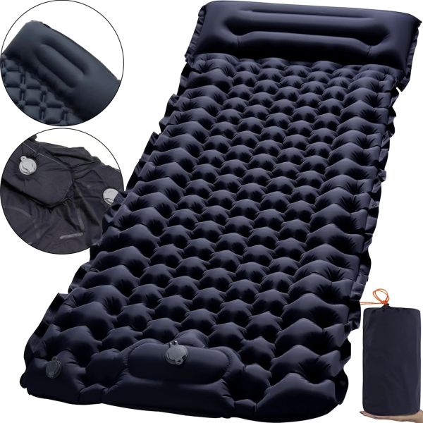 Надувний туристичний матрац з подушкою Outdoor Sleeping GS-710 з вбудованим насосом, Каремат 190Х60Х5СМ з підголовником для кемпінгу SD - 01 Чорний