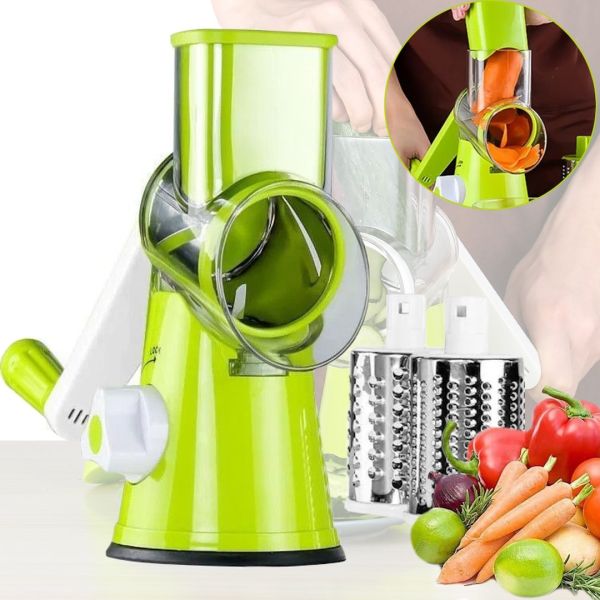 Багатофункціональний мультислайсер Kitchen Master овочерізка для нарізування овочів і фруктів 3 насадки, Ручна овочерізка терка Кітчен майстер Зелена