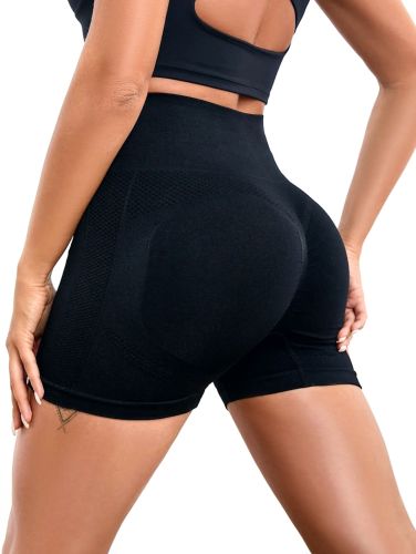 Жіночі безшовні шорти Lifting Yoga Shorts XZY8855 стягуючі спортивні велосипедки з високою талією та ефектом пуш ап для фітнесу Чорні S-XXL