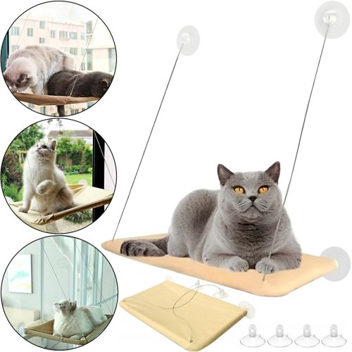 Віконна лежанка для котів Sunny Seat Window Cat Bed підвісний гамак на присосках 54x34 см гамак-лежанка на вікно для домашніх кішок до 22 кг бежевий