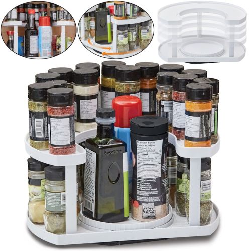 Спецовница Spice Spinner Organizer ZB-918 дворівневий поворотний органайзер полиця для зберігання спецій, підставка стелаж для приправ і соусів