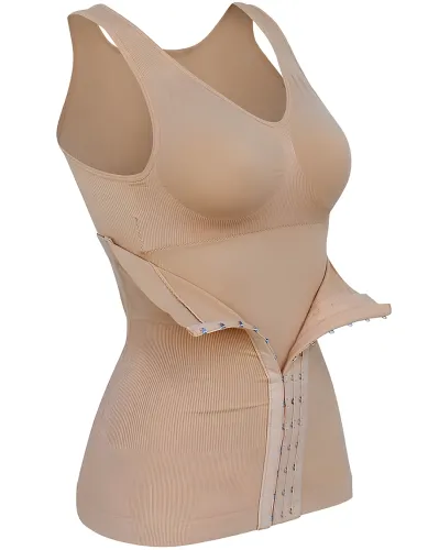 Жіноча коригувальна майка з корсетом Slim Comfy SC-1130 2 в 1 для корекції фігури, стягуюча білизна з поясом на гачках для жінок Бежеве