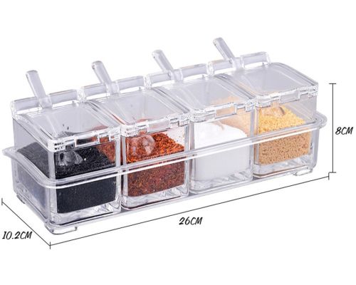Набір ємностей для зберігання спецій і приправ Crystal Seasoning Box на 4 відсіки, акриловий органайзер, баночки для сипучих продуктів з підставкою