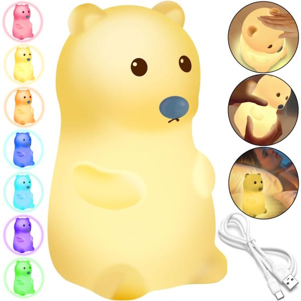 Настільний силіконовий нічник Ведмідь Bear Silicone Night Light DC-7653 дитячий акумуляторний світильник з RGB підсвічуванням і сенсорним датчиком USB